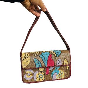 Bolso de Mano de Lujo Clásico con Cuentas de Cristal, Elegante Bolso de Noche de Seda y Tela para Fiestas - Product Image 6