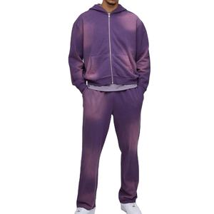 Nuevo Chándal Deportivo para Hombre con Hombros Caídos, Lavado Ácido, Cremalleras, 100% Algodón, Felpa Francesa de 450 g/m², Pantalones Deportivos Holgados Unisex a Precio Económico - Product Image 4