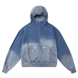 Veste en jean décontractée surdimensionnée pour homme, 100% coton, manteau d'hiver avec fermeture éclair, capuche, imprimé numérique, imperméable, coupe-vent - Product Image 3