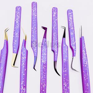 Pince à cils en acier inoxydable de précision à paillettes violettes élégantes Option de logo personnalisé pour les ventilateurs d'extension de volume - Product Image 4