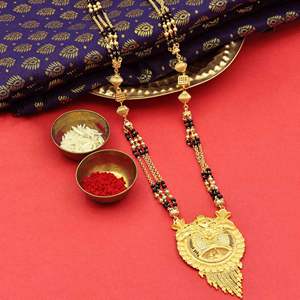 Gros 24K Micro Or Rempli Long Pendentif Mangalsutra, Bijoux De Mode, Micro Plaqué Or Traditionnel Indien Bijoux De Mariage. - Product Image 1