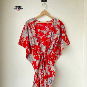 Caftan indien en coton à fleurs Robe Maxi Casual Long Beach Coverup Vêtements de nuit Bikini Wear pour maman Taille naturelle - Product Image 1