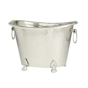 Porte-bouteille en métal plaqué cuivre de qualité supérieure, forme ronde tendance, refroidisseur à vin pour hôtels, seau à champagne avec poignées - Product Image 6