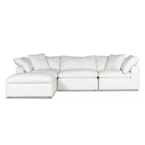 Canapé sectionnel moderne en tissu coton-lin blanc, design contemporain, mobilier de salon pour villa, ensemble une place et trois places - Product Image 5