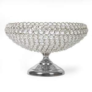แจกันผลไม้อะคริลิคสีเงินประดับคริสตัลบนฐานโลหะ สำหรับตกแต่งบ้านและโต๊ะงานแต่งงาน - Product Image 5