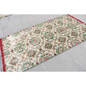 4.4x8.4 ft Vintage Rug, Turkish Area Rug, <b>Red</b> Abstract <b>Wool</b> Rug - Product Image 2
