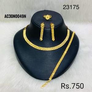 Elegant <b>Gold</b>-Plated Geometric <b>Necklace</b> <b>Set</b> with Floral Stud <b>Earrings</b> | Designer Party & Bridal Jewelry <b>Set</b> Model 23175 - Product Image 2