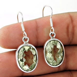 Boucles d'oreilles de forme ovale en améthyste verte naturelle en argent sterling 925 Style chic pour fiançailles ou anniversaire de mariage - Product Image 1