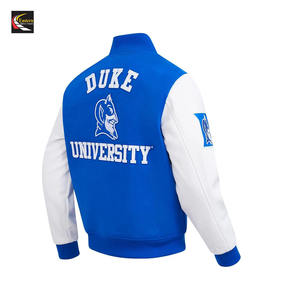 Venta caliente azul y blanco Varsity chaqueta de béisbol al por mayor proveedor de moda directo de fábrica - Product Image 4