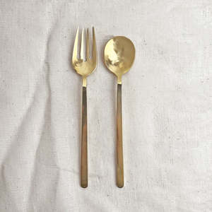 Cuchara de servidor de ensalada de acero inoxidable, mango de latón decorativo, herramienta de ensalada personalizada, juego de cuchara y tenedor para servir - Product Image 3