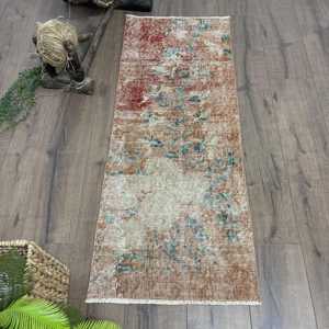 1.8x4.5 ft Vintage Rug, Turkish Rug, <b>Brown</b> Solid <b>Wool</b> Rug - Product Image 1