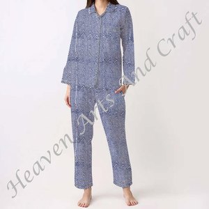 Conjunto de Pijama de Algodón 100% para Mujer, Ropa de Dormir Suave para el Hogar, Conjunto de Pijama de Primavera/Verano con Estampado Floral/Personaje/Letras/Patrón/Vacaciones/Árbol PJ111 - Product Image 4