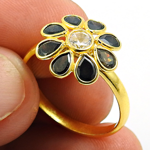 925 argent Sterling Style bohème plaqué or lunette ensemble noir et blanc CZ pierre luxe anniversaire anneaux femmes accessoires OEM - Product Image 3