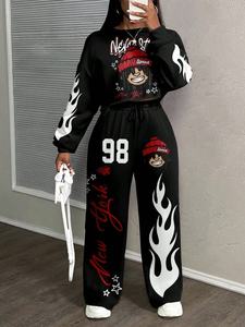 Custom Winter Streetwear Eco-Friendly Solid Oversized Women Acid <b>Wash</b> Tracksuit Baggy Sweatsuit Set Unisex Wholesale - Product Image 4