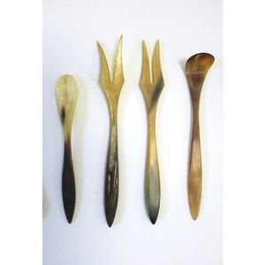 Ensemble de couverts en corne naturelle écologique, cuillères et fourchettes artisanales pour une restauration rustique, vaisselle authentique, décoration, ensemble de couverts en corne - Product Image 1