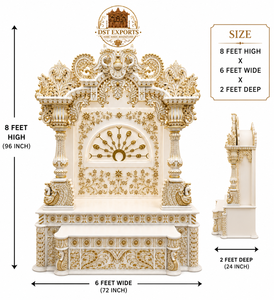 Elegant White & Gold Teak Wood Hindu Temple for Home Traditional Handcarved Wooden <b>Mandir</b> Myur Style Solid Teak Wood <b>Mandir</b> USA - Product Image 3