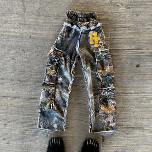 Pantalon brodé d'appliques à double couche Pantalon évasé vintage en coton lavé à l'acide et délavé au soleil pour hommes - Product Image 1