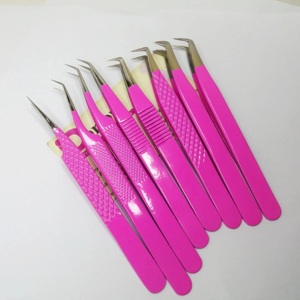 แหนบขนตาที่มีความแม่นยำสูงแหนบปลายสแตนเลสเคลือบสีชมพูแหนบแยกปริมาณ45องศา - Product Image 1