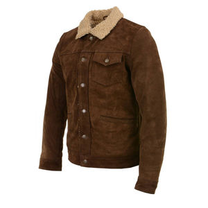 Veste en cuir suédé vintage pour homme, vêtement d'hiver de haute qualité, doublure en satin de soie enduite, logo avant de moto - Product Image 3