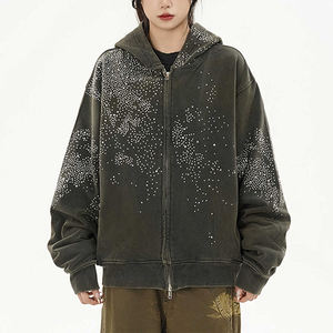 Sudadera con capucha de gran tamaño para mujer 2025 algodón estilo callejero largo diseño de punto con diamantes de imitación para la temporada de invierno 100% - Product Image 5