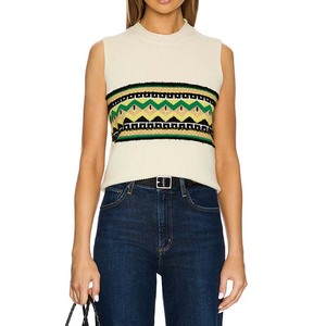 Fabricant OEM & ODM Gilet <span class=keywords><strong>pull</strong></span> en cachemire <span class=keywords><strong>sans</strong></span> manches en <span class=keywords><strong>tricot</strong></span> à motif jacquard personnalisé à la mode pour femmes - Product Image 1