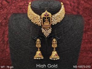 Temple <b>Jewellery</b> High Gold Plated Fancy Style Temple Necklace Set - Product Image 3