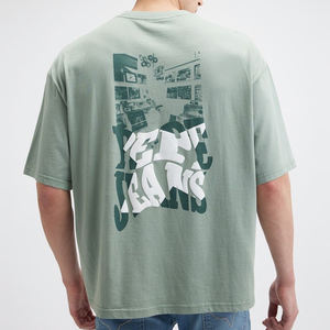 Couleur vert clair avec son propre logo imprimé Durable léger confortable 100% coton O cou couleur unie grande taille T-shirts pour hommes - Product Image 4