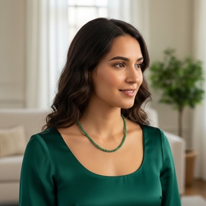 Collier de perles ajustables en argent sterling plaqué or, rondes facettées, en forme de fraise verte, certifié IGI, fabriqué par Jaipur Gem Factory, pour mariage - Product Image 4