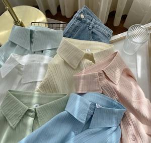 <b>Women</b> Spring Autumn Solid Color Shirts Lapel Button New Fashion Simple <b>Long</b> Sleeve <b>Blouse</b> Tops Loose Casual Shirt - Product Image 5