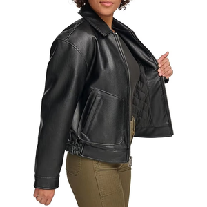 Veste en cuir courte pour femme de haute qualité 100% respirante écologique décontractée pour l'hiver - Product Image 1