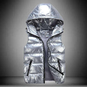 Chaleco Acolchado Brillante Sin Mangas OEM 2026 para Invierno, Chaqueta con Logotipo Personalizado, Chalecos Impermeables Brillantes para Hombre con Capucha - Product Image 3