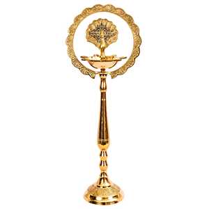 Lampe traditionnelle indienne artisanale en laiton pur avec motif paon - Product Image 3
