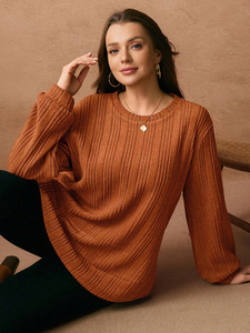 Sweat-shirt à col rond en polyester de couleur unie pour femmes personnalisé, tricoté gaufré épais et chaud pour dames - Product Image 4