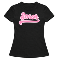 T-shirt personnalisable noir pour sororité grecque, rose et vert, en coton biologique écologique, décontracté et élégant pour femme, idéal pour l'université