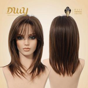 Perruque Lyla-DWY MiraScalp de 16 pouces, mi-longue, lisse, brune, dégradée, avec dentelle transparente, longueur étirée de 24 pouces, longue et bouclée pour femmes - Product Image 1