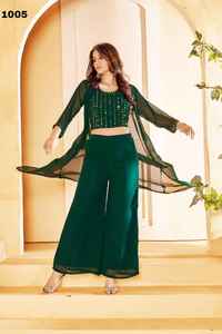 Estilo moderno Fancy Trending Último diseñador Blooming Georgette Blusa Parte inferior y encogimiento de hombros con espejo Trabajo Exportador mundial - Product Image 2