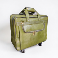 Valise à roulettes en cuir véritable vert de luxe grande capacité, valise en cuir premium pour les voyages, fabrication OEM