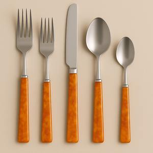 Juego de cubiertos de acero con espejo, mango de resina dorada y miel ámbar, cuchara de cena de acero inoxidable de lujo, tenedor, cuchillo, cubiertos, cocina de 5 piezas - Product Image 1