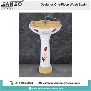 Top Notch Qualité Ashirwad Céramique Designer One Piece Lavabo À La Main Piédestal Forme Ovale Monotrou 9L Capacité 5 Ans - Product Image 2