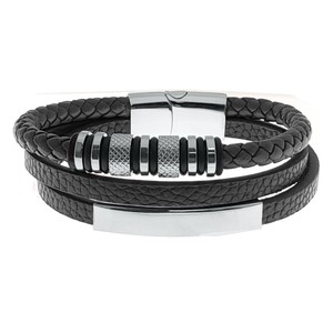 Bracciale e Bangle alla Moda in Acciaio Inossidabile 316L con Chiusura Magnetica Ipoallergenica, Triplo Nero - Product Image 1