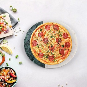 เขียงหินอ่อนสองสีทรงกลมสำหรับสับในครัวดีไซน์สวยงามทนทานสำหรับผักผลไม้จากอินเดีย - Product Image 4