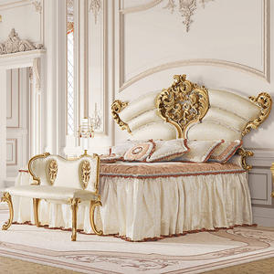 צרפתי קלאסי יוקרתי ריבה עץ אלגנטי גילוף המלכה מיטה וילה וילה רומנטית בסגנון יוקרתי בד יוקרתי - Product Image 2