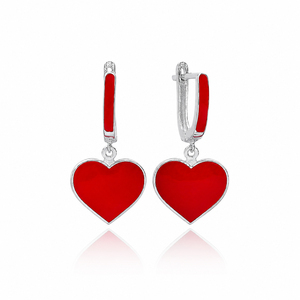<b>Red</b> Enamel Heart Design Dangle <b>Earrings</b> Wholesale Turkish 925 Sterling Silver Handcrafted Fine Jewelry for Women - Product Image 3