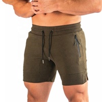 Herenshorts van stevige casual gymstof met geprint logo, sneldrogend, ademend polyester/katoen, geschikt voor hardlopen & fitness