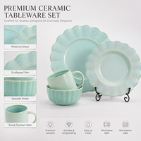 Vente en gros de 16 assiettes en porcelaine bols et mugs vaisselle en céramique personnalisable ensemble d'assiettes à dîner en forme florale en relief