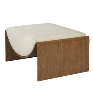 Otomana Tapizada Contemporánea con Estructura de Madera Curvada y Tela Crema para Decoración Moderna de Sala de Estar y Comedor, Hecha en Vietnam - Product Image 3