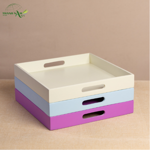 Plateau de service carré en bambou tressé laqué fait main - Écologique, imperméable, durable, léger, personnalisable, portable - Product Image 6