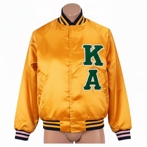 Veste de sororité en satin personnalisée unisexe, veste bomber à boutons brodée avec logo, veste d'hiver, vêtements de vie universitaire grecque rose - Product Image 3