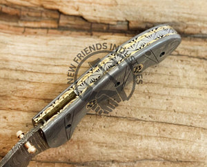 Cuchillo plegable hecho a mano con revestimiento de acero damasco, Funda de cuero fino, regalo DIY para novio, soporte OEM disponible - Product Image 4
