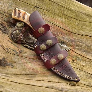 Couteau de chasse lame en acier Damas et couteau à manche en bois avec logo personnalisé | couteau en gros avec étui en cuir - Product Image 6